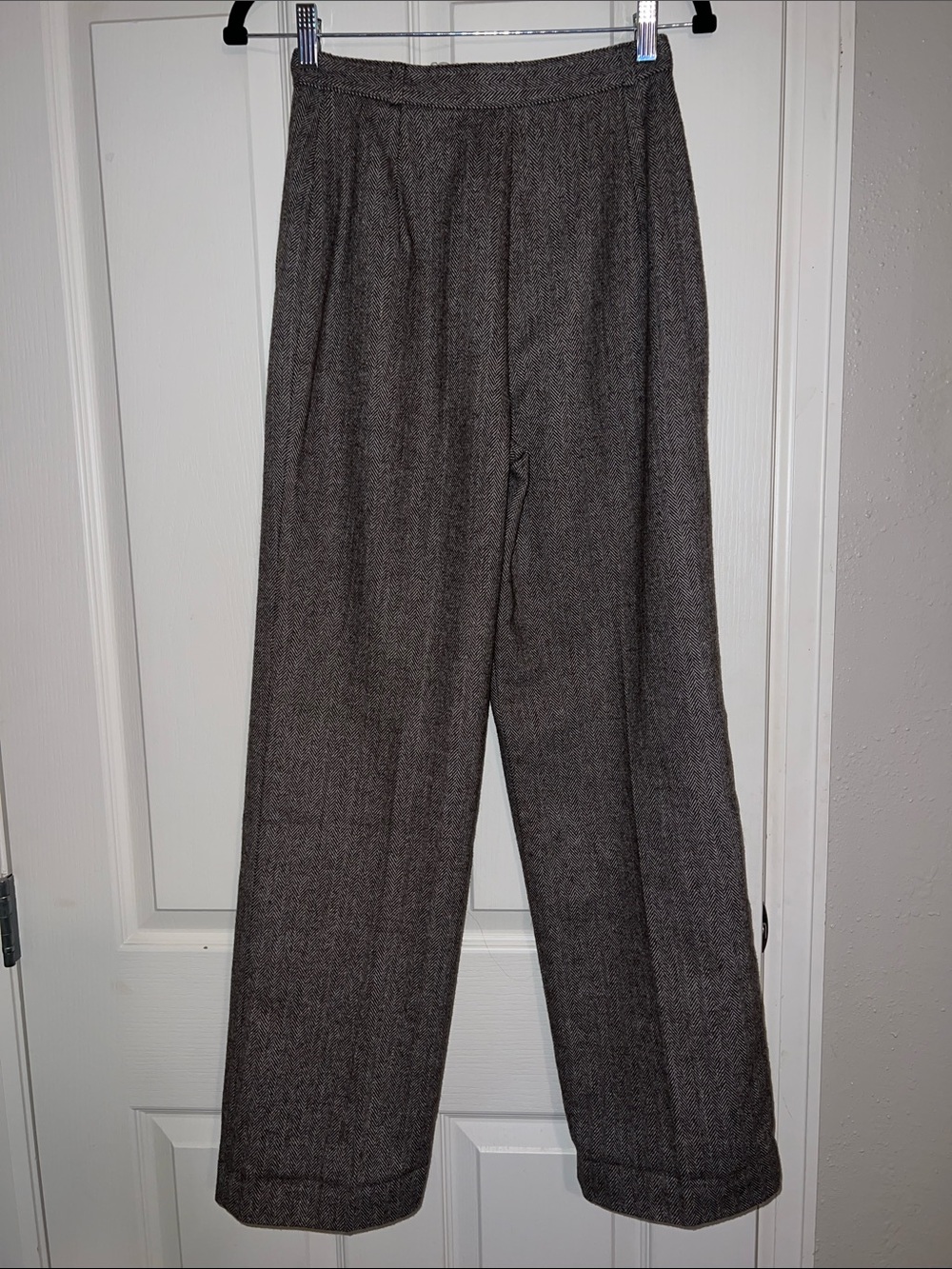 Isaac Hazan Wool Herringbone Wide Leg Trousers